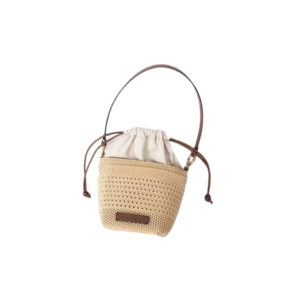 Isla Woven Straw Bucket Bag — Drawstring Shoulder & Crossbody Handbag