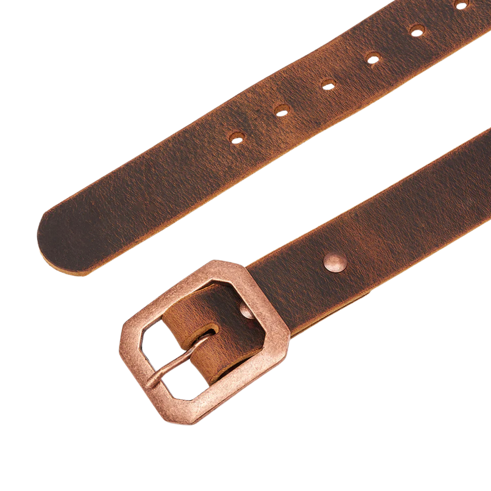 CREST LEATHER BELT – DARK BROWN