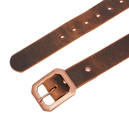 CREST LEATHER BELT – DARK BROWN
