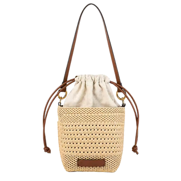 Isla Woven Straw Bucket Bag — Drawstring Shoulder & Crossbody Handbag