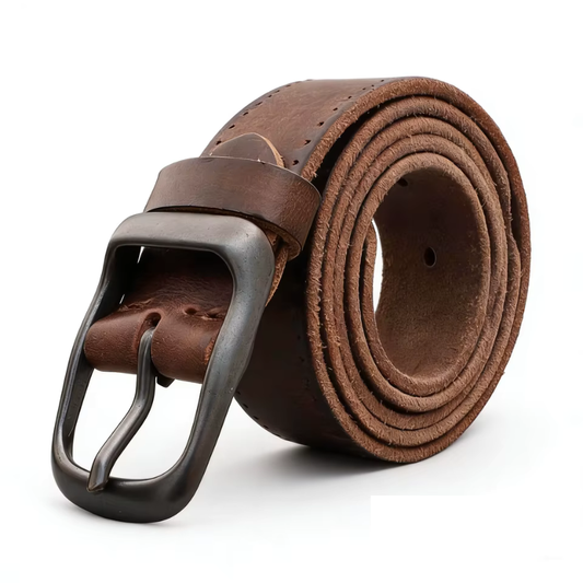 CREST LEATHER BELT – DARK BROWN