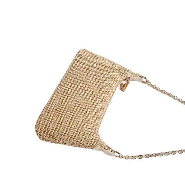 Sable Woven Straw Shoulder Bag — Dual Chain & Leather Strap Crossbody Handbag