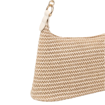 Sable Woven Straw Shoulder Bag — Dual Chain & Leather Strap Crossbody Handbag