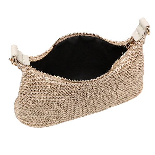 Sable Woven Straw Shoulder Bag — Dual Chain & Leather Strap Crossbody Handbag