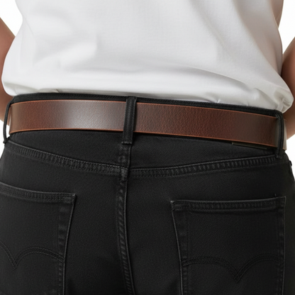 CREST LEATHER BELT – DARK BROWN