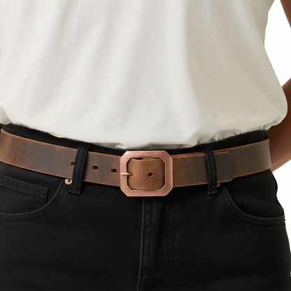 CREST LEATHER BELT – DARK BROWN