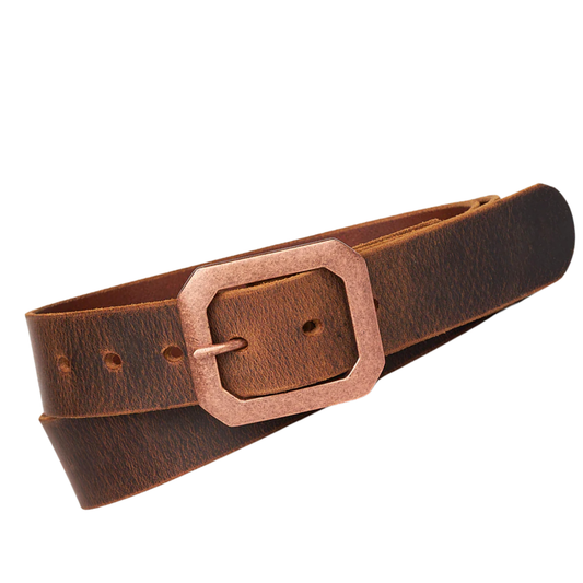 CREST LEATHER BELT – DARK BROWN